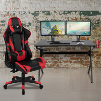 Flash Furniture BLN-X20D1904-RD-GG Black Gaming Desk and Red/Black Reclining Gaming Chair Set with Cup Holder, Headphone Hook & 2 Wire Management Holes